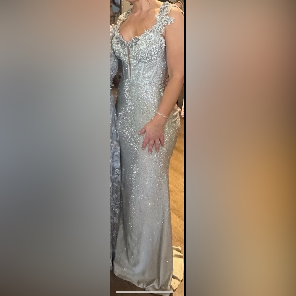 Sherri Hill Silver Embellished Prom Dress